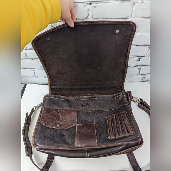 Vintage Messenger Laptop Bag, Roots brown leather Bag Rare Vintage - Picture 2 of 9